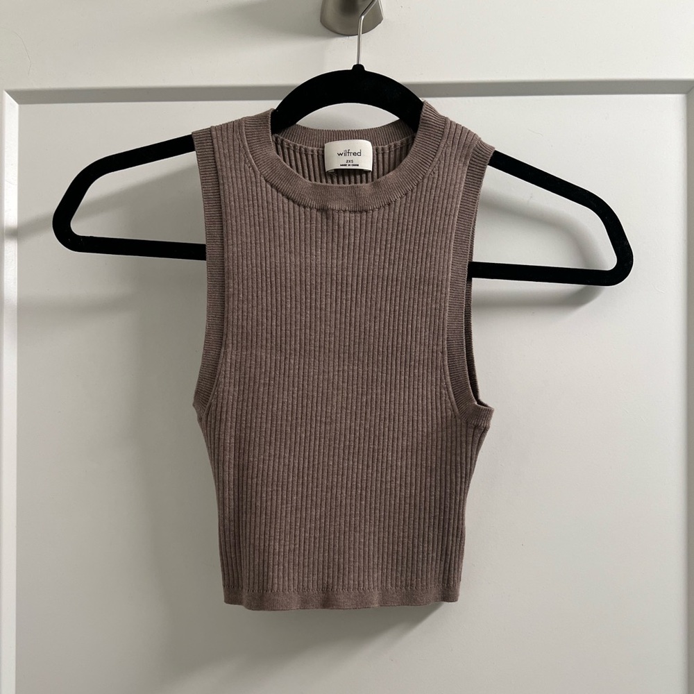 aritzia (wilfred) taupe ribbed knit sleeveless tank top